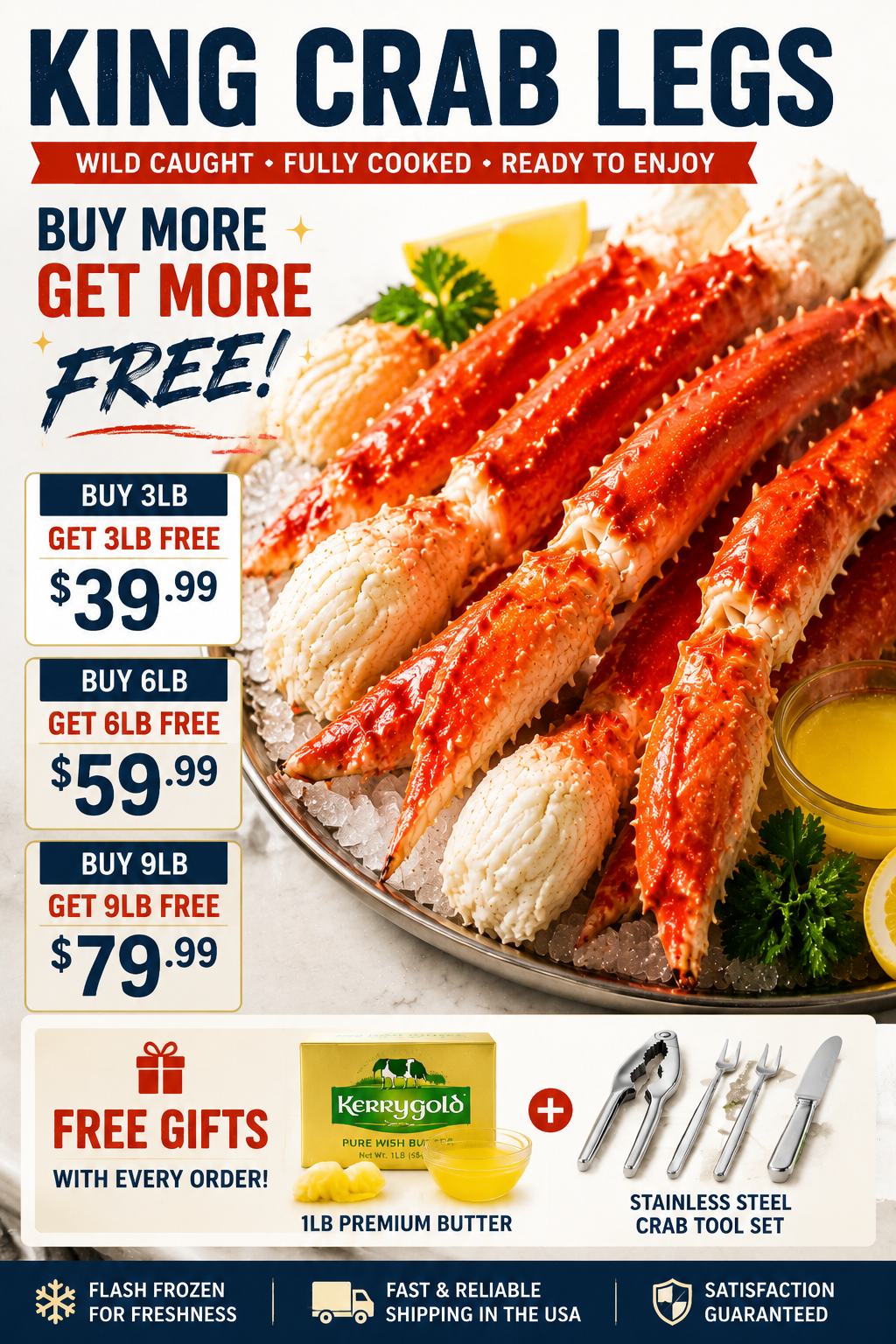 🦀 Ultimate King Crab Feast Bundle – Large King Crab Legs Packed With Tender Meat + FREE Seafood Gifts